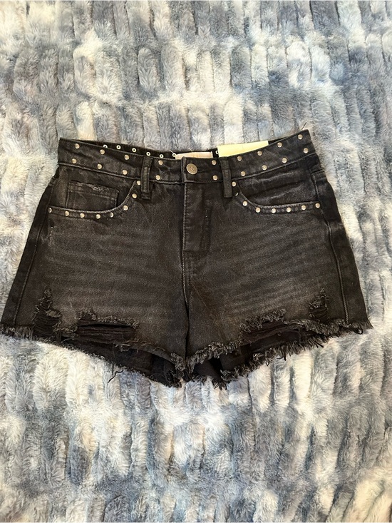 Austin Landing Pants - Studded Distressed Black Denim Shorts - Women's